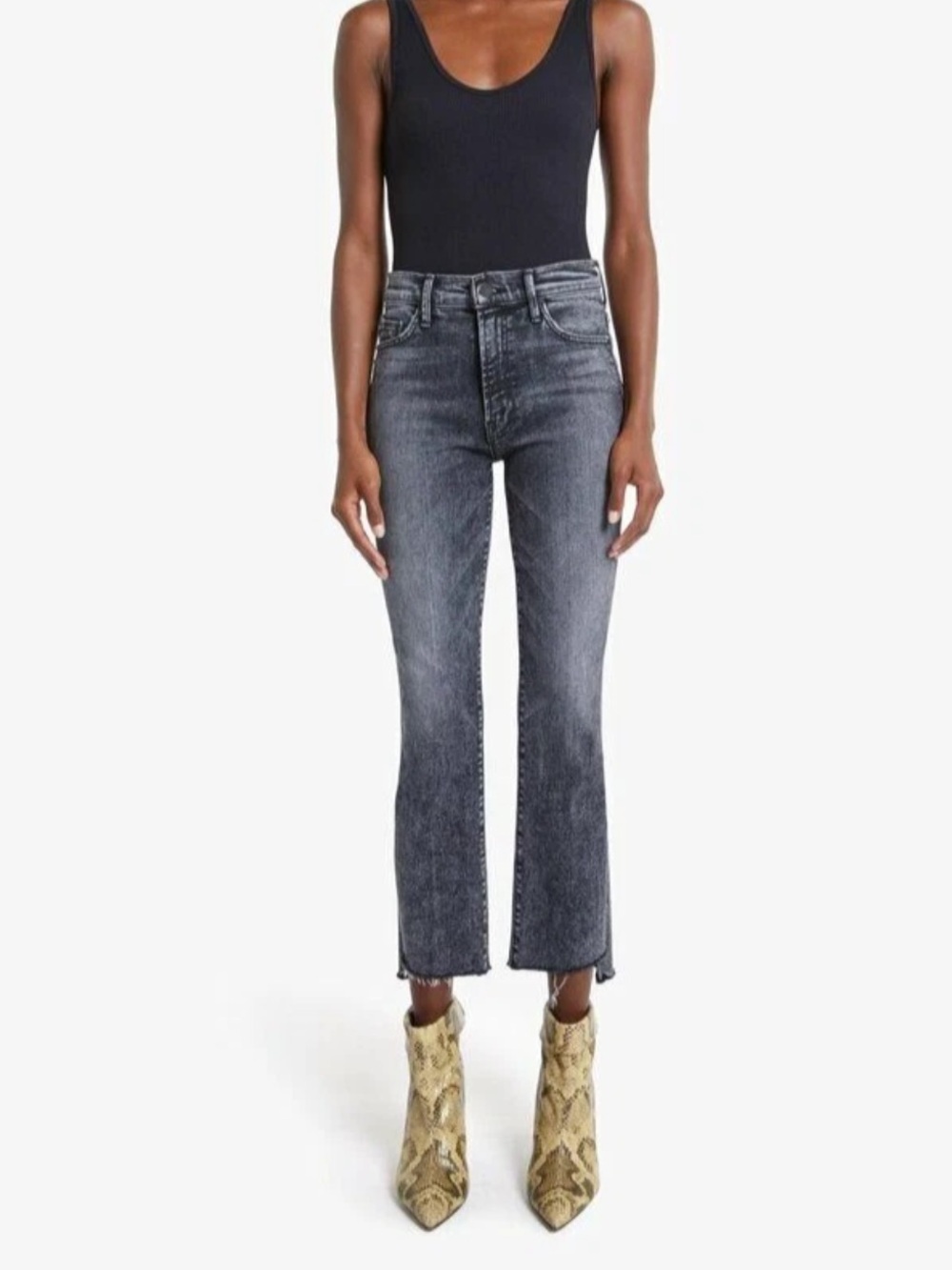 Mother Jeans Insider Crop Step Fray high rise jeans 25 train stops black